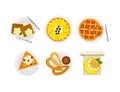 Set of tasty desserts. Waffle, pie, cake confectionery assortment cartoon vector illustration