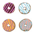 A set of tasty glazed donuts with different flavours