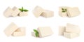 Set with tasty raw tofu on white background. Banner design Royalty Free Stock Photo