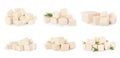 Set with tasty raw tofu on white background. Banner design Royalty Free Stock Photo