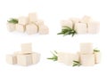 Set with tasty raw tofu on white background Royalty Free Stock Photo