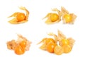 Set with tasty ripe physalis fruits on white background Royalty Free Stock Photo