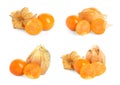 Set with tasty ripe physalis fruits on white background Royalty Free Stock Photo