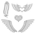 Set tattoo hearts, wings, feather Royalty Free Stock Photo