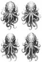 Set of tattoo sketches of a stylized giant squid or octopus