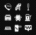 Set Taxi call telephone service, Car rental, Traffic light, car roof, Map pointer with taxi, Laptop and Trolleybus icon Royalty Free Stock Photo