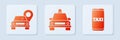 Set Taxi car, Map pointer with taxi and Taxi call telephone service. White square button. Vector