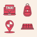 Set Taxi car roof, Laptop call taxi service, Car key with remote and Map pointer with taxi icon. Vector Royalty Free Stock Photo