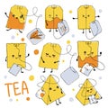 A set of tea bags with cute doodle style faces