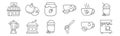 Set of 12 tea and coffee icons. outline thin line icons such as coffee machine, honey, coffee maker, tea cup, jam, cookies Royalty Free Stock Photo