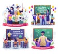 Set of Teacher`s Day with A group of teachers from various fields gathers in teacher`s day. Flat vector illustration