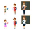 Set, the teaching profession. Little girl and boy dream of becoming teachers. Man and woman are professional teachers Royalty Free Stock Photo