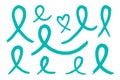 Set of Teal ribbons. Awareness for cervical cancer