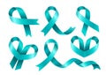 Set of Teal ribbons. Awareness for cervical cancer