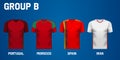 Set of team jersey for group B of football tournament in Russia Royalty Free Stock Photo