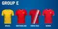 Set of team jersey for group E of football tournament in Russia Royalty Free Stock Photo