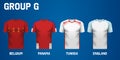 Set of team jersey for group G of football tournament in Russia Royalty Free Stock Photo