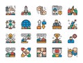 Set of Teamwork Flat Color Icons. Startup, Leadership, Teamleader, Speaker. Royalty Free Stock Photo