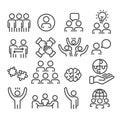 Set of teamwork icons. Brainstorming creative team for business, management concept outline isolated on white background Royalty Free Stock Photo