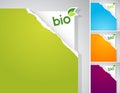 Set of teared papers with bio sign. Royalty Free Stock Photo