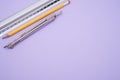 Set of technical drawing tools on a purple background with a copy space Royalty Free Stock Photo