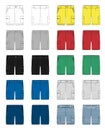 Set of technical sketch cargo shorts pants design template. Cargo Pants