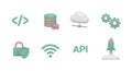 Set of technology and development concept icons using pink green and white 3d rendering style Royalty Free Stock Photo