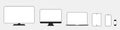 Set technology devices icon: tv, computer, laptop, tablet, smartphone. watch icons. White display screen. Outline mockup Royalty Free Stock Photo