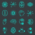 set of technology icon set, such as robot, digital, vr, ai, cyber and artificial Intelligence Vector Line Icons Set. Face Royalty Free Stock Photo