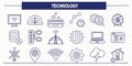 Vector art of collection of technology icons representing various digital concepts isolated on white background Royalty Free Stock Photo