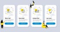 Set of Technology icons, such as Copywriting notebook, Globe, Mobile survey. Vector