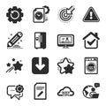 Set of Technology icons, such as Employees messenger, Project deadline, Recovery gear symbols. Vector