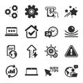 Set of Technology icons, such as Gears, Atm service, Laptop password symbols. Vector