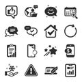 Set of Technology icons, such as Like, Approved, Freezing symbols. Vector