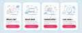 Set of Technology icons, such as Notebook, Approved, Cogwheel settings symbols. Swipe up line icons. Vector
