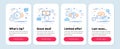 Set of Technology icons, such as Quiz test, Cogwheel timer, Payment click symbols. Hold box line icons. Vector