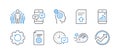 Set of Technology icons, such as Recovery gear, Upload file, Speedometer. Vector