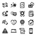 Set of Technology icons, such as Smile chat, Swipe up, Laptop symbols. Vector