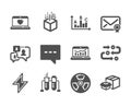 Set of Technology icons, such as Support chat, Web love, Verified mail. Vector