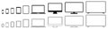 Set technology line devices icon: TV monitor, computer, laptop, tablet, smartphone, watch icons. Outline mockup electronics Royalty Free Stock Photo