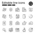 Set of Technology outline icons. Contains icons as Attachment, Like video and Home elements. For website. Vector Royalty Free Stock Photo