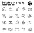 Set of Technology outline icons. Contains icons as Cogwheel, Pie chart and Comment elements. For website. Vector