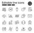 Set of Technology outline icons. Contains icons as Cyber attack, Train and Security network elements. Vector