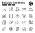 Set of Technology outline icons. Contains icons as Drag drop, Star rating and Food delivery elements. Vector