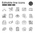 Set of Technology outline icons. Contains icons as Drag drop, Star rating and Food delivery elements. Vector