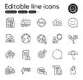 Set of Technology outline icons. Contains icons as Engineering team, Cyber attack and Umbrella elements. Vector