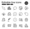 Set of Technology outline icons. Contains icons as Fake news, Wholesale inventory and Wallet elements. Vector