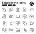 Set of Technology outline icons. Contains icons as Inspect, Certificate and Canister oil elements. For website. Vector