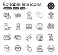 Set of Technology outline icons. Contains icons as Photo camera, Time management and Website education elements. Vector