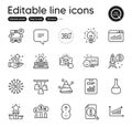 Set of Technology outline icons. Contains icons as Swipe up, Website statistics and Chemistry lab elements. Vector